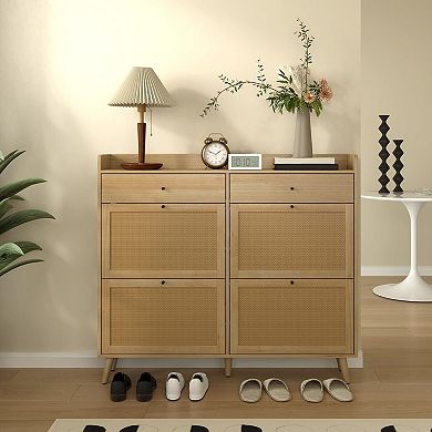 Farmhouse Shoe Cabinet with 4 Flip-Down Drawers & 2 Standard Drawers