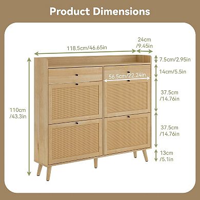 Farmhouse Shoe Cabinet with 4 Flip-Down Drawers & 2 Standard Drawers