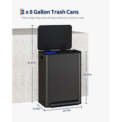 Trash Can,2 x 30 L Garbage Can for Kitchen,with 2 Compartments
