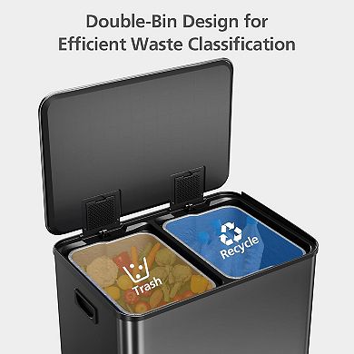 Trash Can,2 x 30 L Garbage Can for Kitchen,with 2 Compartments