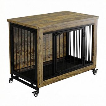 Heavy Duty 38.6" Dog Crate Furniture with Wheels Indoor Pet Kennel End Table