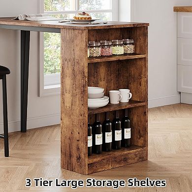 3 Piece Bar Table Set for 2,Wooden Round Table & Chair Set,Space Saving Kitchen Breakfast Nook