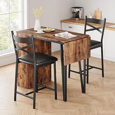 3 Piece Bar Table Set for 2,Wooden Round Table & Chair Set,Space Saving Kitchen Breakfast Nook