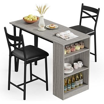 3 pc Bar Table Set for 2,Wooden Round Table & Chair Set,Space Saving Kitchen Breakfast Nook