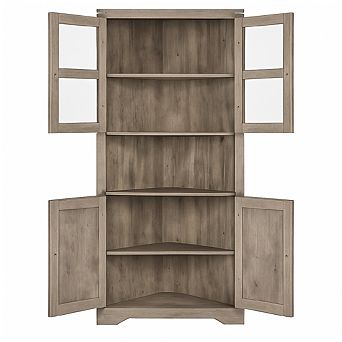 Corner Cabinet, Farmhouse Corner Storage Cabinet with Glass Door & Adjustable Shelves