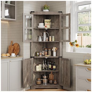 Corner Cabinet, Farmhouse Corner Storage Cabinet with Glass Door & Adjustable Shelves