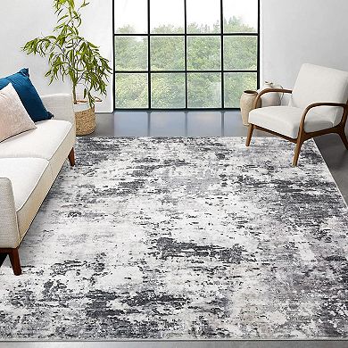 Washable for Living Room Modern Neutral Abstract Rug Non-Slip, Distressed Print Accent Rugs