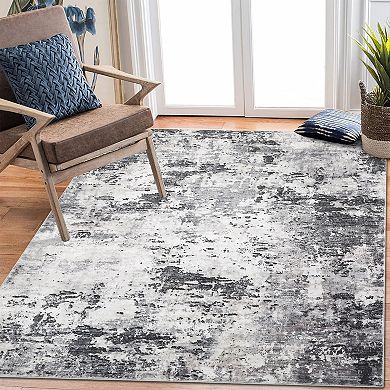 Washable for Living Room Modern Neutral Abstract Rug Non-Slip, Distressed Print Accent Rugs