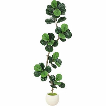 Artificial Fiddle Leaf Fig Tree, Tall Fake Plants with White Planters