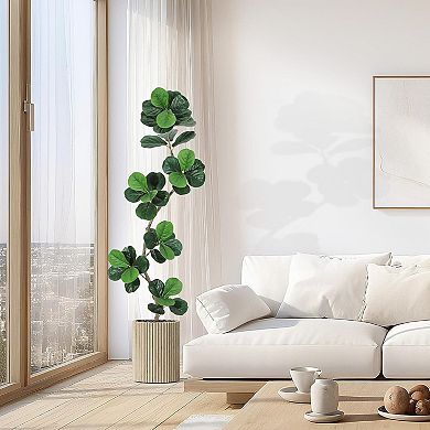 Artificial Fiddle Leaf Fig Tree, Tall Fake Plants with White Planters