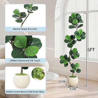 Artificial Fiddle Leaf Fig Tree, Tall Fake Plants with White Planters