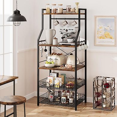5-Tier Kitchen Bakers Rack,Industrial Microwave Stand Oven Shelf,Freestanding Kitchen Storage Shelf