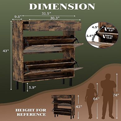 3-Tier Shoe Storage Cabinet with 2 Flip Drawers, Freestanding Entryway Organizer, Hidden Shoe Rack