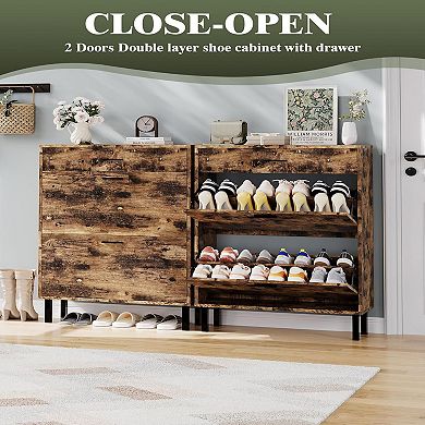 3-Tier Shoe Storage Cabinet with 2 Flip Drawers, Freestanding Entryway Organizer, Hidden Shoe Rack