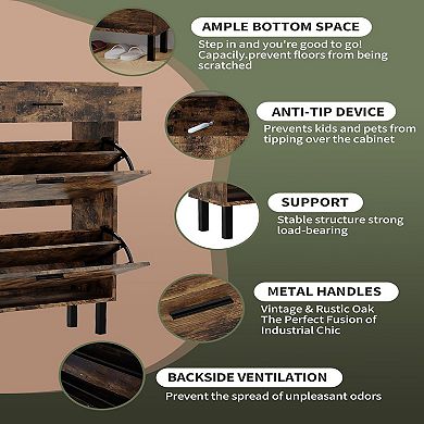 3-Tier Shoe Storage Cabinet with 2 Flip Drawers, Freestanding Entryway Organizer, Hidden Shoe Rack