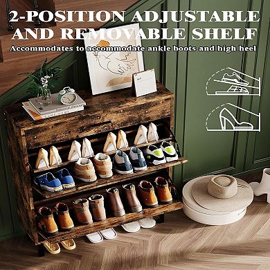 3-Tier Shoe Storage Cabinet with 2 Flip Drawers, Freestanding Entryway Organizer, Hidden Shoe Rack
