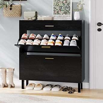 3 tier Shoe Storage Cabinet with 2 Flip Drawers, Freestanding Entryway Organizer, Hidden Shoe Rack