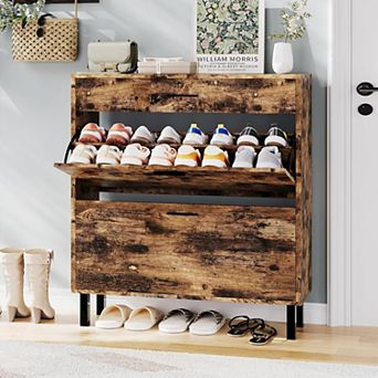 3 tier Shoe Storage Cabinet with 2 Flip Drawers, Freestanding Entryway Organizer, Hidden Shoe Rack