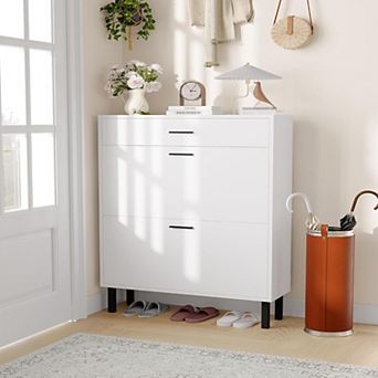 3 tier Shoe Storage Cabinet with 2 Flip Drawers, Freestanding Entryway Organizer, Hidden Shoe Rack