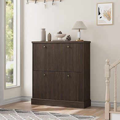 Shoe Cabinet with 2 Flip Drawers, Modern Narrow Wave Shoe Organizer with Adjustable Shelves