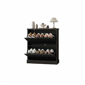 Shoe Cabinet with 2 Flip Drawers, Modern Narrow Wave Shoe Organizer with Adjustable Shelves