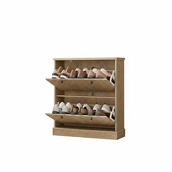Shoe Cabinet with 2 Flip Drawers, Modern Narrow Wave Shoe Organizer with Adjustable Shelves