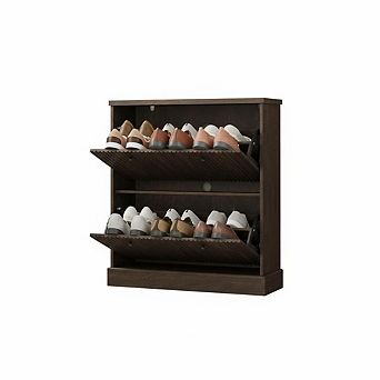 Shoe Cabinet with 2 Flip Drawers, Modern Narrow Wave Shoe Organizer with Adjustable Shelves