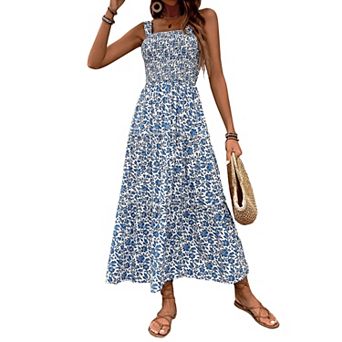 Women Floral Square Neck Dress Strapped Swing A Line Beach Sundress