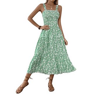 Women Floral Square Neck Dress Strapped Swing A Line Beach Sundress