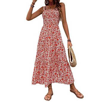 Women Floral Square Neck Dress Strapped Swing A Line Beach Sundress