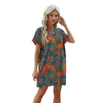 Women Casual Dress Crew Neck Beach Sundresses with Pocket