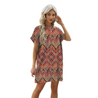 Women Casual Dress Crew Neck Beach Sundresses with Pocket