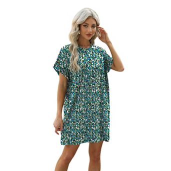 Women Casual Dress Crew Neck Beach Sundresses with Pocket