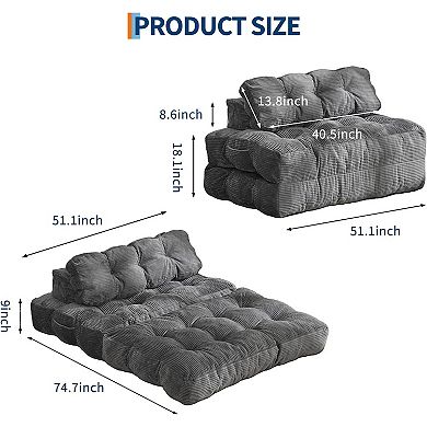 Folding Sofa Bed with Back Support, Convertible Sleeper Chair with Pilow Foldable Matress
