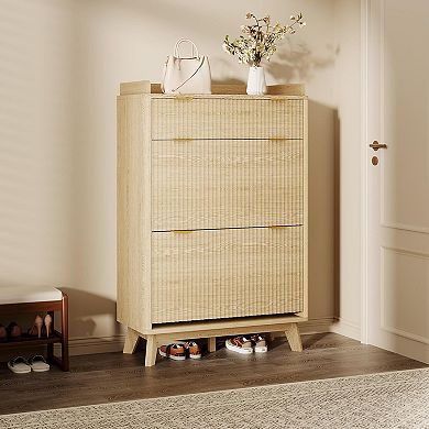 48" Tall Freestanding Fluted Shoe Storage Cabinet, 2 Flip Drawer Hidden Narrow Shoe Rack Organizer