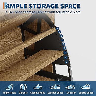 48" Tall Freestanding Fluted Shoe Storage Cabinet, 2 Flip Drawer Hidden Narrow Shoe Rack Organizer