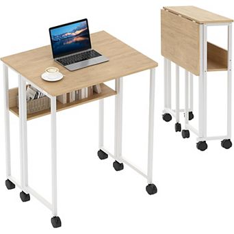 Folding Desk with Storage Shelf, 24.8 Inch Foldable Rolling Computer Desk,Collapsible Laptop Desk
