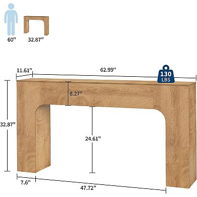 Wooden Console Table, Rectangular Sofa Table Behind The Couch, Industrial Entry Table