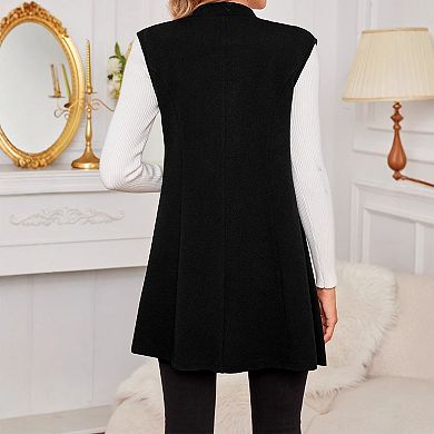 Women's Sleeveless Blazer Vest Notched Lapel Open Front Formal Casual Waistcoat