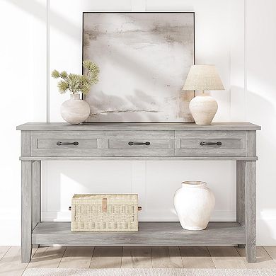 Entryway Table, 54" Farmhouse Console Table with 3 Drawers and 2 Tier Storage Shelves