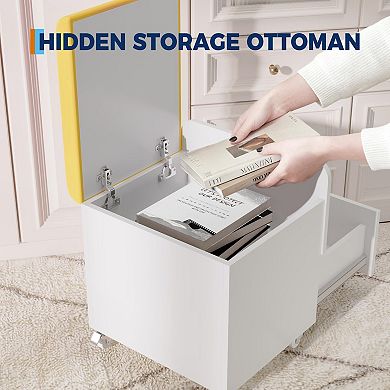 Vanity Stool Chair, Makeup Vanity Stool Side Table with Storage Drawer, Padded Seat， Storage Ottoman