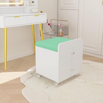 Vanity Stool Chair, Makeup Vanity Stool Side Table with Storage Drawer, Padded Seat， Storage Ottoman