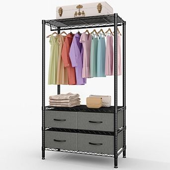 35-Inch Freestanding Garment Rack with Adjustable Shelves and Four Fabric Drawers