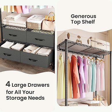 35-Inch Freestanding Garment Rack with Adjustable Shelves and Four Fabric Drawers