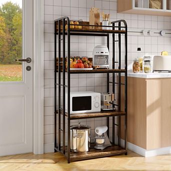 4 tier Kitchen Bakers Rack,Microwave Stand Shelf,Coffee Bar,Free Standing Kitchen Storage Shelf Rack