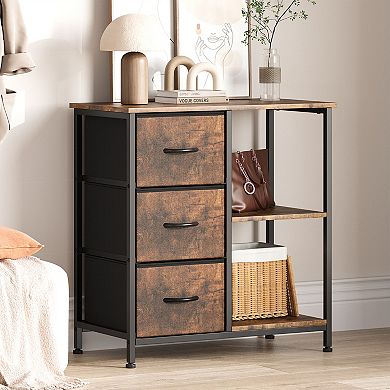 3-Drawer Fabric File Cabinet, Under Desk Printer Stand with 2 Open Storage Shelves - Modern Home