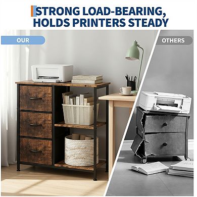 3-Drawer Fabric File Cabinet, Under Desk Printer Stand with 2 Open Storage Shelves - Modern Home