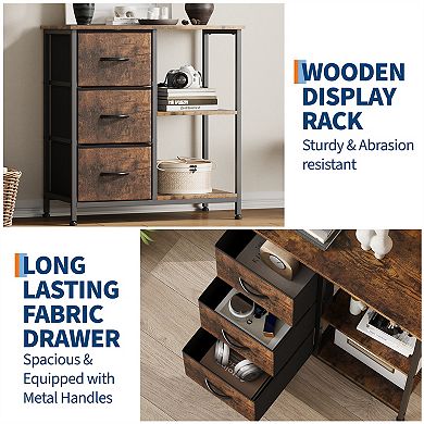 3-Drawer Fabric File Cabinet, Under Desk Printer Stand with 2 Open Storage Shelves - Modern Home