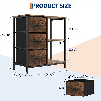 3-Drawer Fabric File Cabinet, Under Desk Printer Stand with 2 Open Storage Shelves - Modern Home
