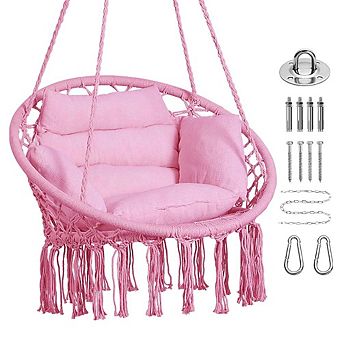Macrame Hammock Chair with Cushions, Pink
